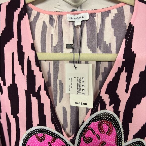 Rhode Tabitha Pink Purple Pixilated Zebra Print Hearts Applique Mini Dress S - Picture 2 of 15
